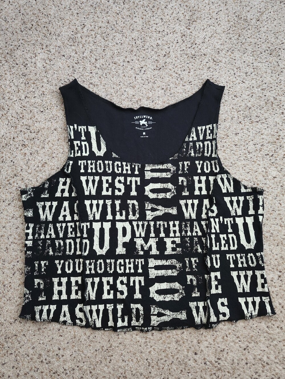 Idyllwind Black Crop Tank with Cream Text Print